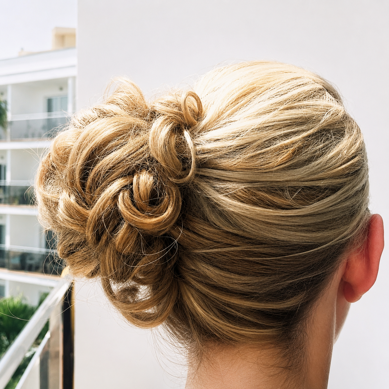 Sculpted blonde bridal updo
